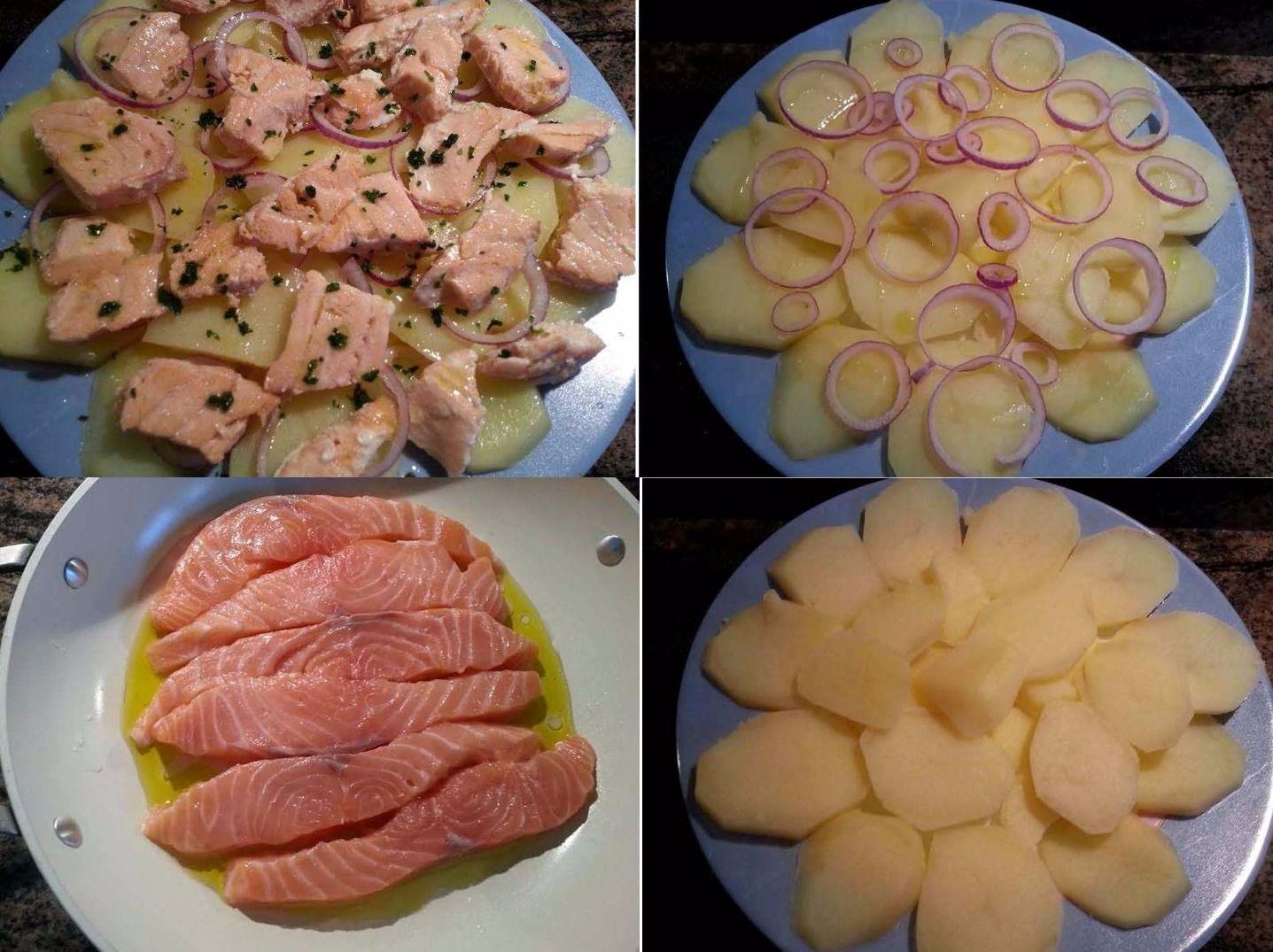Insalata tiepida di salmone, patate e cipolla di tropea