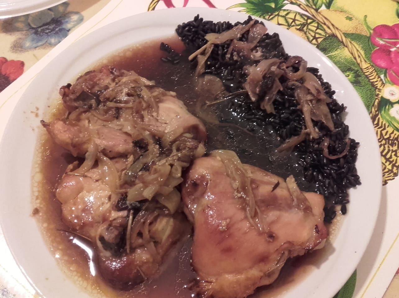 Pollo al forno e riso nero